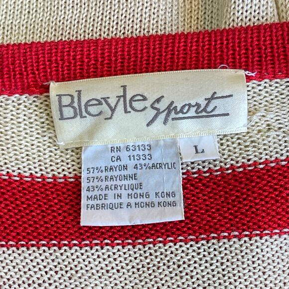 VINTAGE 80s Bleyle Sport Candy Cane Stripe Cardigan Sweater Size Large - Picture 3 of 4